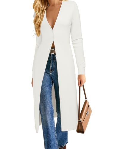 GRACE KARIN Womens Long Cardigan Trendy Lightweight Knit Dusters Coat V Neck Button Up Sweater Maxi Dress White M