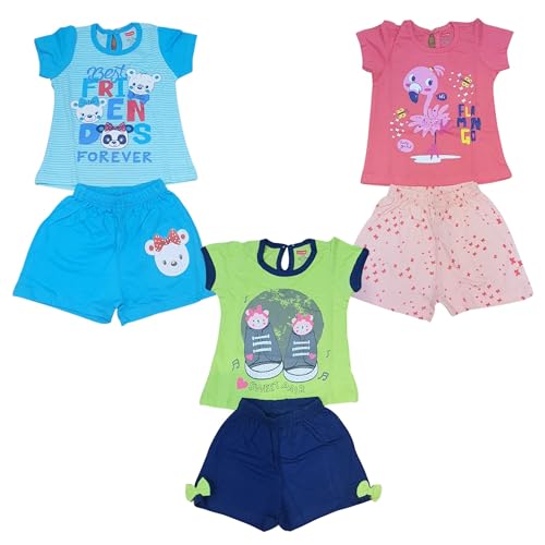 Image of LuvLap Baby Girls Regular Fit 100% Cotton Half Sleeves Girls Top CoSet Pack of 3
