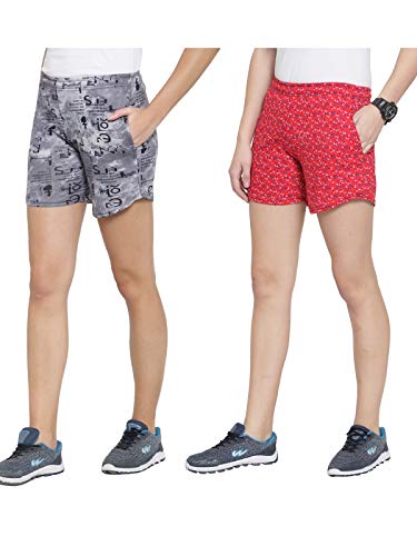 Image of UZARUS Women's Multicolour Cotton Sports Casual Printed Shorts - Pack of 2