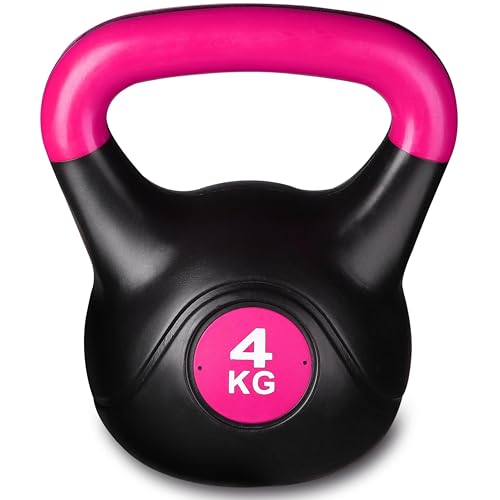 DRUNA Kettlebell Pesa Rusa Plástico con Mango Ergonómico, Mancuerna para Entrenamiento Muscular, Dumbbell INDIGO (Negro-Rosa, 4)