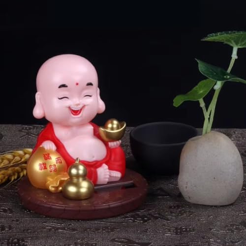 Image of CraftVatika Plastic Solar Powered Moving Head Laughing Buddha Feng Shui Items for Good Luck, for Money, Home Decor Items, Show Pieces for Home Decor | Car Dashboard | Office Desk, 5 x 32 Centimeters