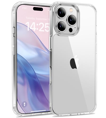 USLAI Hülle für iPhone 16 Pro Max Anti-Vergilbung Durchsichtige Rückseite Stoßfest & Militär-Fallschutz - Transparent