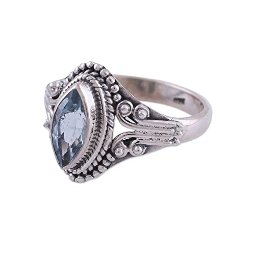 Novica Handmade Sterling Silver Single Stone Ring - .925 Sterling Silver Ring For Women With Eye-Catching Blue Topaz Gemstone, Morning Luxury' #TOP3