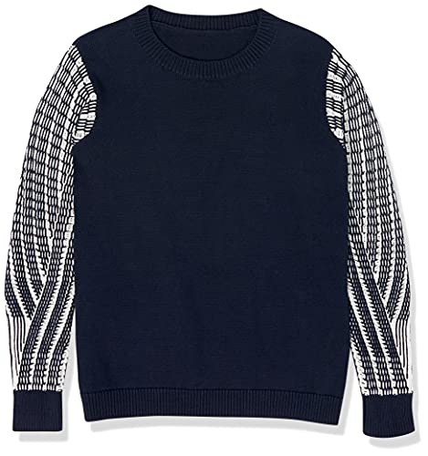 Cable Stitch Women's Contrast-Sleeve Cotton Sweater - Crewneck Long Sleeve Knitted Pullover Top4