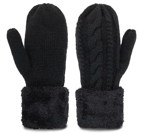 Eohak Winter Warm Mittens for Women - Knit Gloves Soft Wool Thick Fleece Lining Mittens