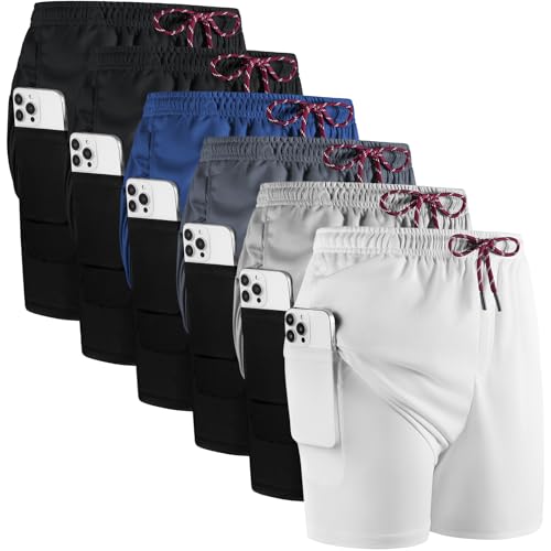 Menvix 6 Pack Mens 2 in 1 Workout Shorts 5 Quick-Dry Athletic Gym Shorts Lightweight Mesh Running Shorts with Pockets Medium