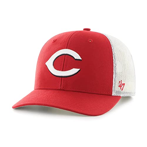 47 MLB Team Color Primary Logo Mesh Trucker Snapback Adjustable Hat Cap Adult One Size Fits All - Cincinnati Reds Red
