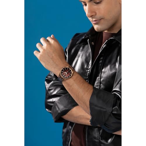 Image of Fastrack Vyb Drift with Quartz Analog Brown Dial Brown Stainless Steel Strap Watch for Men - FV30041QM01W