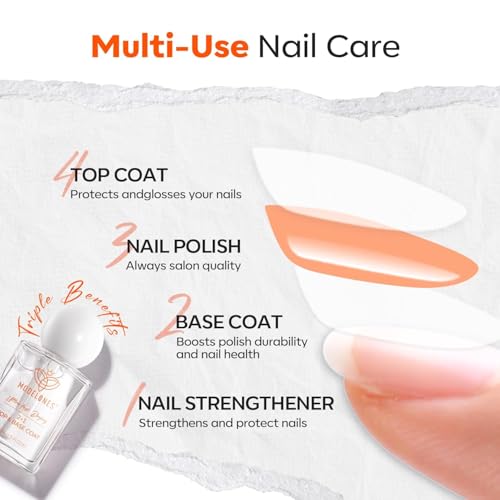 modelones Nail Polish Top Coat Base Coat 3-in-One, 15 Ml Clear Nail Strengthener Quick Dry Long Lasting Shine Chip Fade Resistant Nails Protect Care Gifts for Women