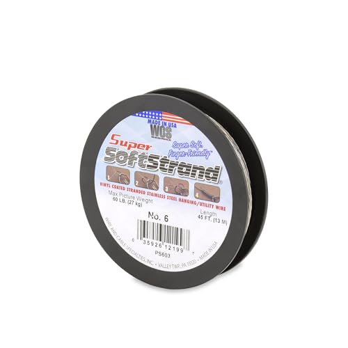 Image of Super Softstrand Heavy Duty Picture Hanging Wire #6 for Heavy Frames & Mirrors, Low Stretch Stainless Steel Wire, 60 lb Capacity, 150 lb Break Strength, 45 Ft