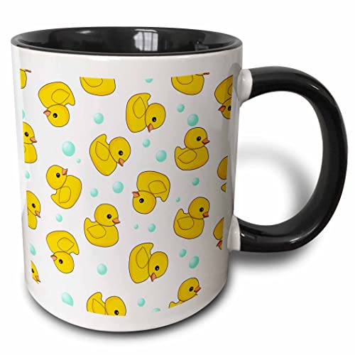 3dRose Cute Rubber Ducky pattern on white. yellow 11oz Two-Tone Black Mug