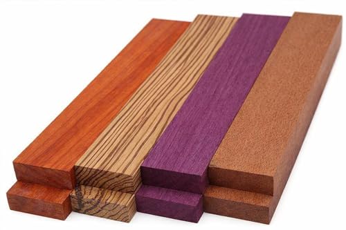 Novabright 8 Pcs Padauk Zebrawood Purpleheart Merbau Wood Exotic Wood Hardwood Lumber Board 3/4 x 2 x 12 Imported Exotic Hardwood Variety Pack for Craft of Woodworking Cutting Boards Processing