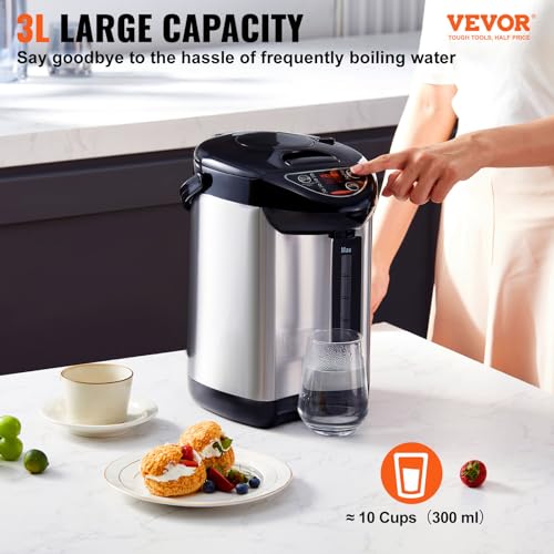 Image of VEVOR Hot Water Dispenser, Adjustable 4 Temperatures Water Boiler and Warmer, 304 Stainless Steel Countertop Water Heater, 3-Way Dispense for Tea, Coffee and Baby Formula, 3L /102 oz