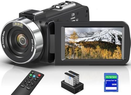 4K Videocamera Camcorder, 64 MP Ultra HD WiFi Vlogcamera met 18x