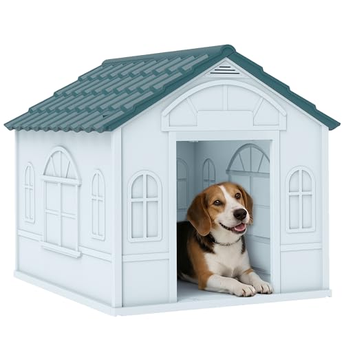 PawHut Casetta per Cani Impermeabile, Taglia Media e Piccola con Tetto Inclinato e Porta di Ingresso, Cuccia per Cani Ventilato, Facile da Montare, 65x75.7x63 cm, Blu