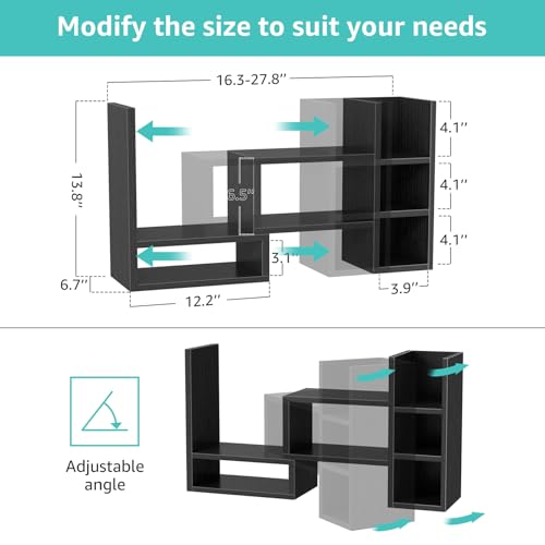 NUTIKAS Desk Shelves Desktop Orgnizer Shlef - Black Office Organization for Top of Desk Organizers and Accessories Corner Bookshelf Table Top Shelving Small Hutch Decorations for Office