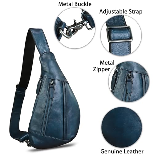 Image of Genuine Leather Sling Bag for Men and Women Vintage Real Leather Crossbody Chest Bags Backpack Purse for Travel Hiking