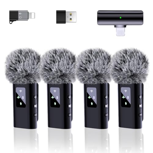 ZERFUN 4 Wireless Lavalier Microphone for iPhone Android Phone Pad Computer, Pro Lapel Mini Microphone for Video Recording Vlog Podcast Stream YouTube TikTok, 48KHz 24Bit, Reverb,Noise Cancelling