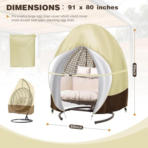 Patio Hanging Egg Chair Cover Waterproof Wicker Egg Swing Chair Covers Single Outdoor Furniture Protector Dust-Proof 75X45 inches Beige&Coffee