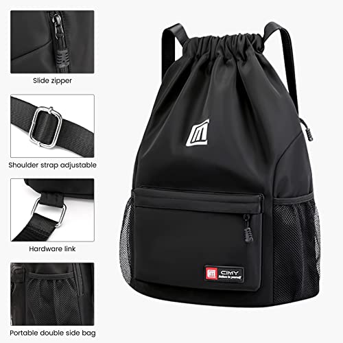 Pystuvo Drawstring Gym Bag, Large Drawstring Bags With Mesh Pockets Water - Image 2