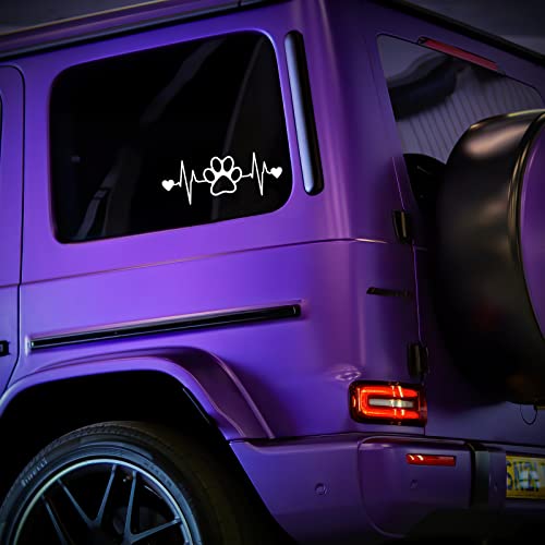 Dog Paw Heartbeat Decal Vinyl Sticker Auto Car Truck Wall Laptop | White| 7.5" X 2" #TOP2