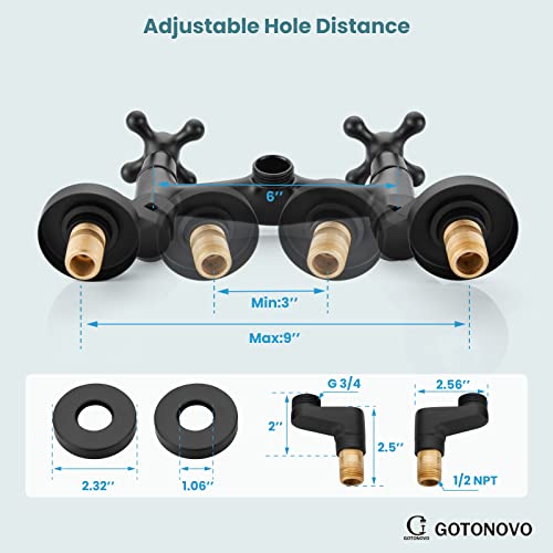 Matte Black Wall Mount Kitchen Sink Faucet 6 Inch Center Adjustable Hole Distance Mixer Tap 360 Degree Swivel Spout Double Cross Handle #TOP6