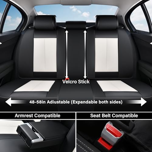 Image of Coverado Car Seat Covers Full Set, Seat Covers for Cars, Automotive Seat Covers, Waterproof Nappa Leather Front Seats and Back Car Seat Protector, Universal Fit for Most Cars SUV Trucks,Black&White