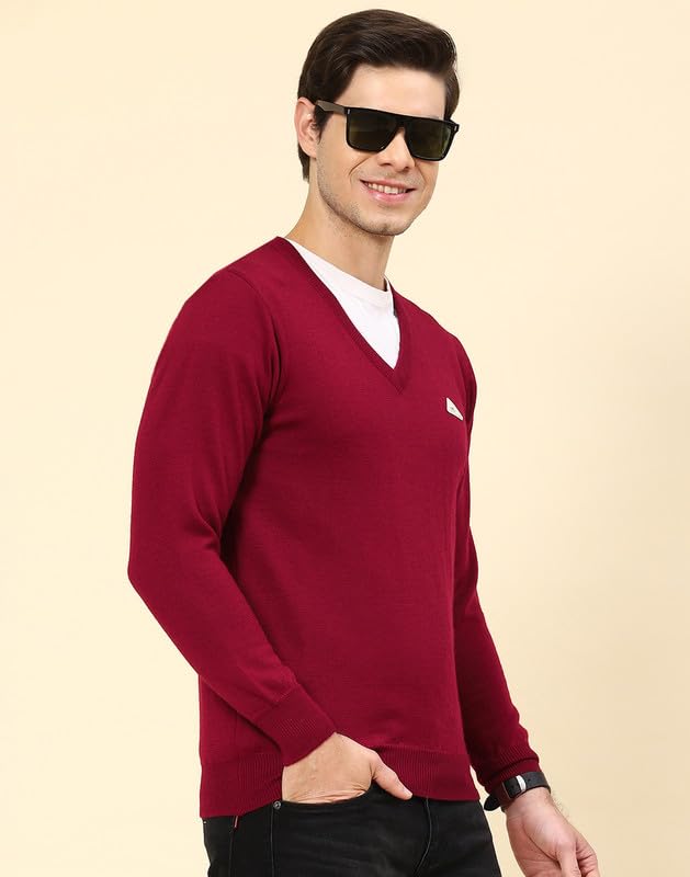 Image of Monte Carlo Shell Solid V Neck Pullover | Warm Woolen Pullover for Men | Soft Comfortable Knitted Winter Wear Sweater for Men's
