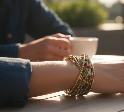 Image of Touchstone Indian Colorful Bead Bracelet Bollywood Beaten Metal Beads Openable Broad Cuff Bracelet in Gold or White Tone for Women.