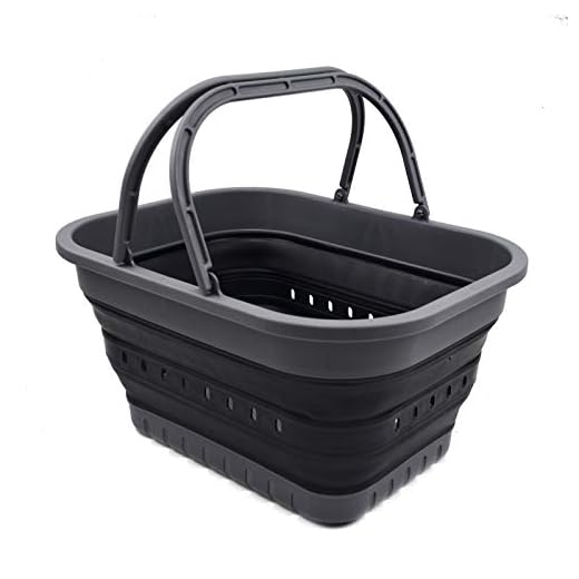 SAMMART 19L (5 Gallon) Collapsible Tub with Handle - Portable Outdoor Picnic Basket/Crater - Foldable Shopping Bag - Space Saving Storage Container (Grey/Black)