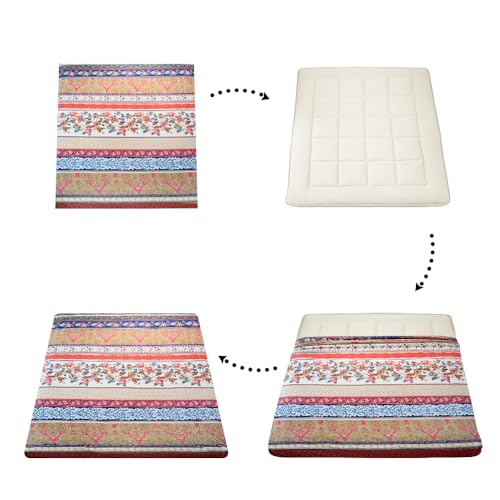 MAXYOYO Mattress Cover for Traditional Japanese Futon Mattress, Futon Floor Mattress Cover with Zipper, Super Soft and Machine Washable, Bohemian D, Full