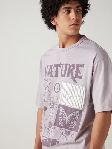 Image of Bewakoof Air 1.0 Men's Graphic Printed Oversized Fit Half Sleeve Round Neck Cotton Slub T-Shirt