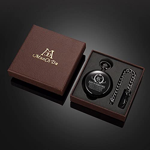 Image of ManChDa Birthday Gifts for Him - Quartz Personalized Pocket Watch Engraved Customized with Chain Gift Box Gift for Men (21th Birthday Gifts)