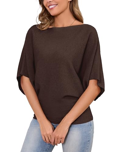 Image of MAKARTHY Womens Batwing Sleeves Knitted Dolman Pullovers Boat Neck Tops Sweatershirts