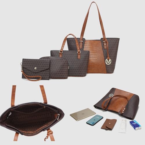 Image of MKF Collection Tote Bag for Women, Shoulder Bag & Wristlet Pouch Top Handle Vegan Leather 4Pcs Set by Mia K