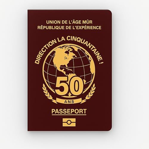 Carte d’Anniversaire 50 ans - Passeport Anniversaire, Livre d’or Humour à Compléter | Idée Cadeau Original Homme Femme | Carnet Souvenirs à Personnaliser pour Fête, Amis & Famille – Accessoire Déco