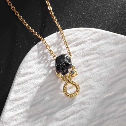 Collier serpent égyptien pour fille - Bijou chaîne pendentif crâne foncé couleur or - 6