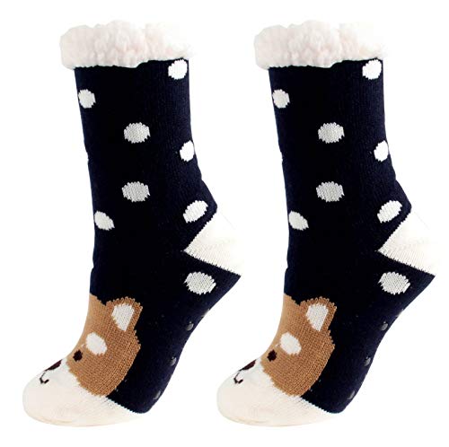 1 Pair Fuzzy Fleece Lined Socks, Twist Non-Slip Winter Socks with Grippers, Women Winter Fuzzy Socks, Christmas Slipper Socks, Super Soft Warm Cozy