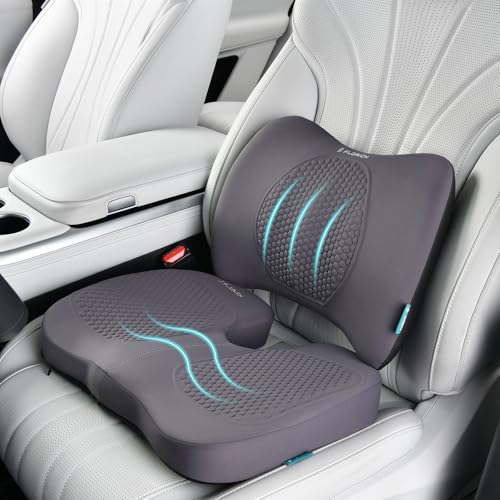 Image of FLORICH Car Seat Cushion and Back Support for Office Chair Memory Foam Chair Cushions Pressure Relief Seat Pads with Gel Massage Point Lumbar Support (Light Grey)