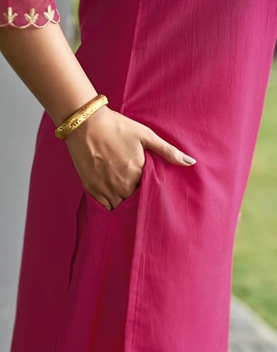 Image of SKYLEE Silk Blend Embroidery Straight Kurta Set with Dupatta