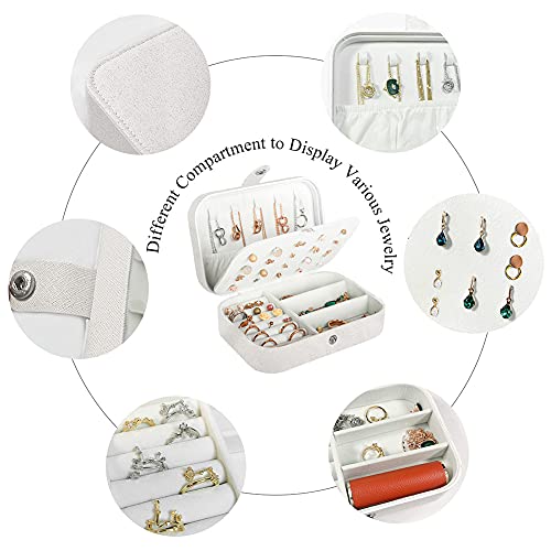 旅行用ジュエリーボックス PUレザー 小さなジュエリーオーガナイザー レディース ガールズ ポータブル ミニ トラベルケース ディスプレイストレージホルダーボックス スタッドピアス リング ネックレス ブレスレット用 (グリッターホワイト)