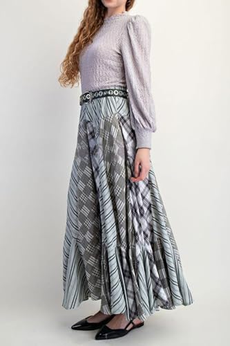 CHARTOU Women Gingham Fairy Elastic Waist Maxi Skirt Ruffle Fishtail A Line Parachute Skirt4