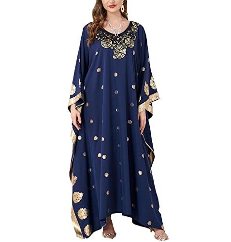 Vêtements pour Femmes Musulmanes du Moyen-Orient Robe Ample à Manches Longues imprimée Bleu Bronze Batman