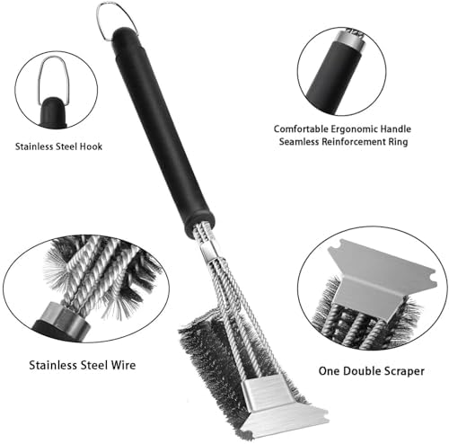 2 Pack BBQ Grill Brush, 18 inch BBQ Accessories, BBQ Cleaning Brush Safe Bristle Free BBQ Brush,100% Rust-Proof Stainless Steel- BBQ Grill Cleaner for Gas, Charcoal, Smoker, Porcelain, Infrared Grill — view 3