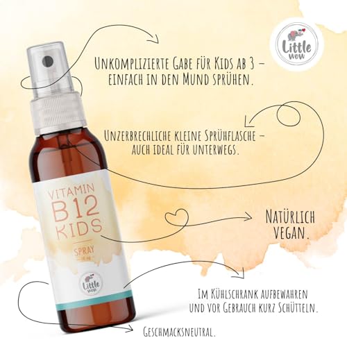 Little Wow® - Daily Vegan Vitamin B12 Spray | Speziell für Kinder I Für 195 Tage | Multivitamin | Vitamine | 10 µg Tagesbedarf pro Sprühstoß