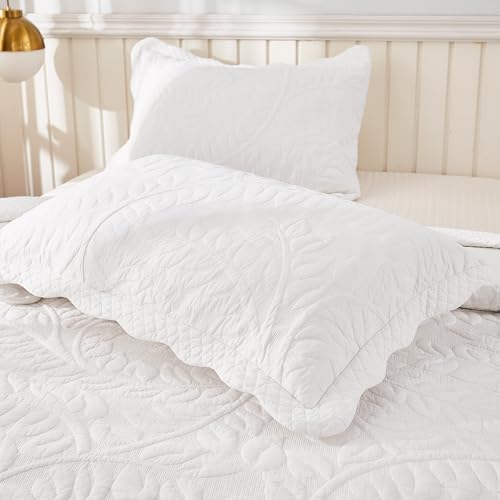 MarCielo 3-Piece 100% Cotton Oversized Bedspread Lightweight Quilt Coverlet Embroidery Farmhouse Bedding Set T0 (Bright White, Oversized King (118"x106"))