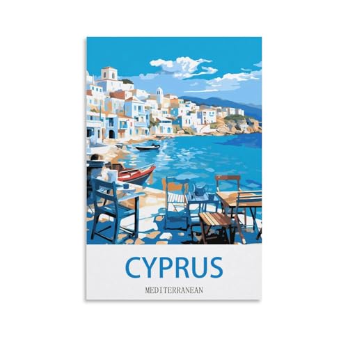 HeyBox Poster de voyage méditerranéen de Chypre vintage - Impression sur toile pour la maison, le bureau, le salon - 20 x 30 cm