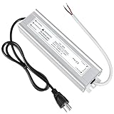 LightingWill Waterproof IP67 LED Power Supply Driver Transformer 60W 110V AC to 12V DC Low Voltage Output with 3-Prong Plug 3.3 Feet Cable for Outdoor Use