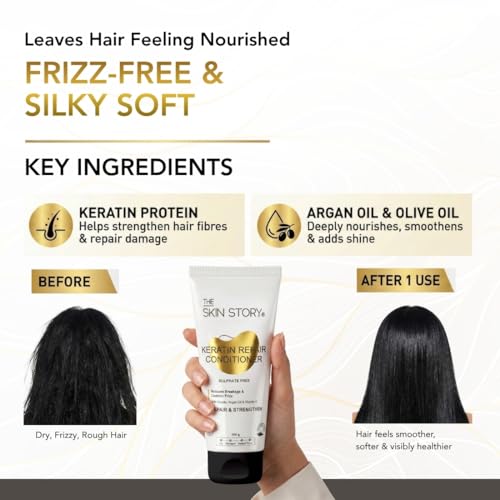 Image of The Skin Story Sulphate Free Conditioner for Coloured & Treated Hair | Repair Split Ends & Damaged Hair | Keratin Conditioner for Women and Men | For Frizzy, Dry, Shiny Hair | Enriched with Argan Oil | Vitamin E | 250g