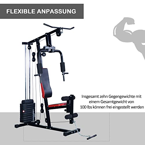 HOMCOM Fitnessstation Kraftstation Multigym Fitnesscenter Fitnessgerät Latzug Beincurl – Bild 5